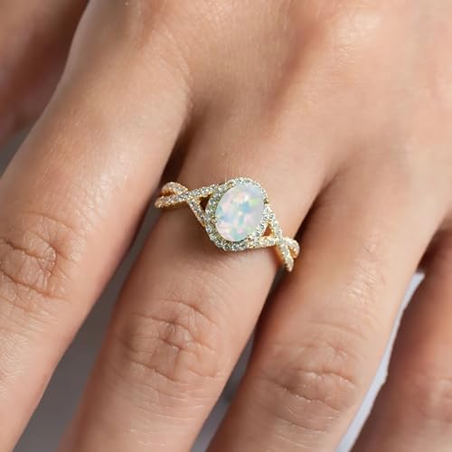 10K 14K 18K Gold Opal Infinity Engagement Ring for Her Women, 1 Carat Center Oval-cut White Opal Ring Jewelry Gift for Anniversary Wedding4
