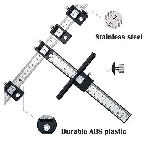 Cabinet Hardware Jig Adjustable Power Tool Punch Locator, Aluminum Alloy Template Wood Drilling Dowelling Guide for Handle Knob Pull Installation of Door and Drawer (Black plastic)