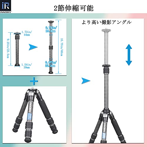 INNOREL 三脚センターポール 汎用性 延長ポール 22.2㎜パイプ径 2節伸縮 三脚アクセサリー カーボン 三脚一脚用 1/4”3/8”ネジサイズ ER222C