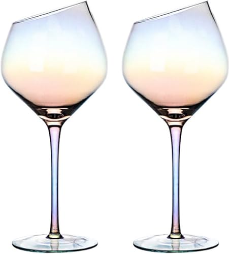 Juego de 2 copas de vino vintage, sopladas a mano, copas de champán de boda con tallo largo, cristalería iridiscente, regalo para fiestas,