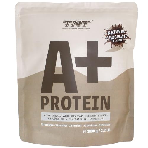 TNT A+ Protein Pulver Vegan (1kg) • Veganer Protein–Shake • 33 Portionen • 22,5g Protein pro Portion • Reich an BCAAs + Leucin • Pflanzliches Eiweißpulver • Made in Germany • Natural Chocolate Flavour