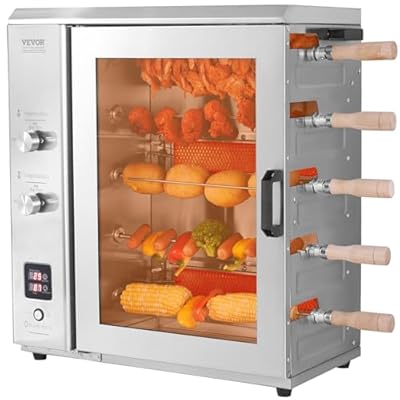 VEVOR Shawarma Grill Machine, 5 Strings of Barbecue Capacity, Chicken Shawarma Cooker Machine with 2 Burners, Gas Vertical Broiler Gyro Rotisserie Oven Doner Kebab Machine for Home/Restaurant/Kitchen