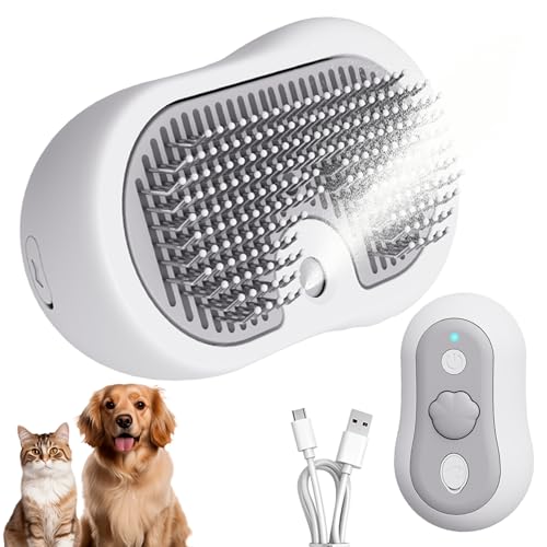 UFLIX Pet Steam Brush, 3-in-1 Grooming Tool for Cats & Dogs, Self-Cleaning Spray Comb for Shedding, Massage & Hair Removal