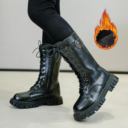 Winter Boots for Girls Mid Calf Riding Shoes with Zipper/Lace up Cowgirl Boots for Girls Size 4 5 6 7 8 94