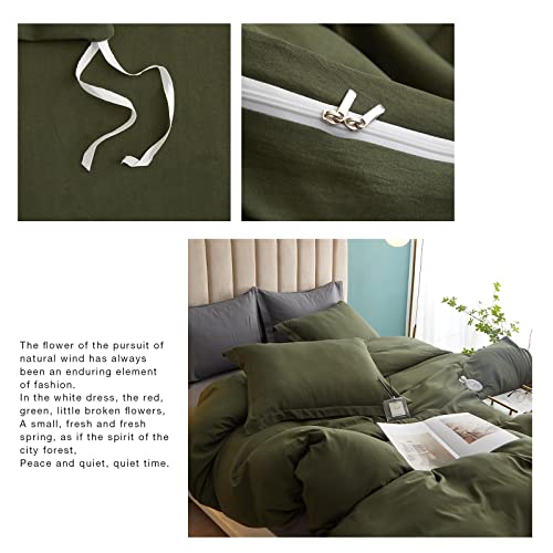 Lifetb Army Green Duvet Cover Queen Size Soft Washed Microfiber 3 Piece Bedding Sets Simple Style Army Green Comforter Cover 1 Queen Duvet Cover With 2 Pillow Shams Solid Color Bedding Collection #TOP6