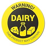 300 Labels, 1 Pack - Dairy Allergy Warning Stickers (1.5 inch, Circle Dot) Contains Dairy Labels for Allergen Alert Food Advisory, Food Packing, Delis and Restaurants