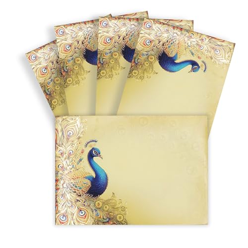 Image of Fonsie cash shagun Pocket small size (4.53 * 3.35 inches) fancy design envelopes pack of 30 for gifting money on wedding gift, baby shower gift, shagun, family gatherings, Peacock Yellow.