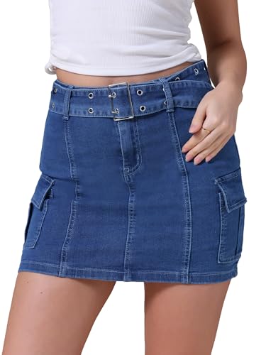 Women's Summer Denim Skirts High Waisted Stretchy Bodycon Mini Cargo Jean Skirt
