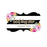 Andaz Press Floral Gold Glitter Print Wedding Collection, Fancy Frame Label Stickers, Best Day Ever Thank You, 36-Pack