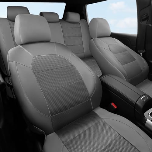 Image of CAR PASS Leather Car Seat Covers Breathable Seat Cover Full Sets Airbag Compatible for Most Cars, SUVs, Trucks, and Vans (Full Set, Gray)