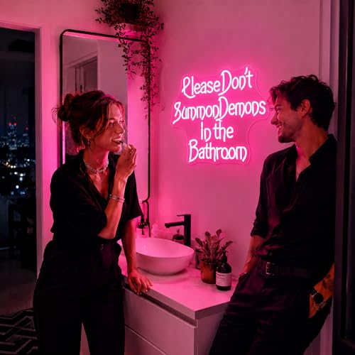 Image of Pink Neon Sign Led Neon Lights Signs for Wall Decor USB Powered Led Signs for Room Decoration-Demon In The Bathroom