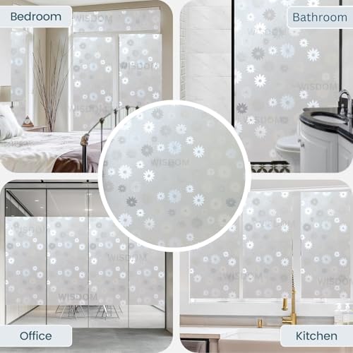 Image of WISDOM Premium Frosted Glass Window Film Self Adhesive Decorative Glass Window Privacy Film UV Control Removable Vinyl Privacy Film (Sunflower Frosted, 12x36 Inch)