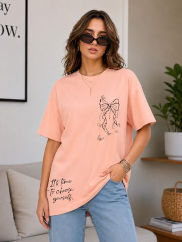 Image of London Hills Tshirt for Woman | Oversized Tshirt for Women | T Shirt for Womans | Graphic T Shirt for Women Pure Cotton | Tops for Woman Western, Printed Oversized Loose Fit Plus