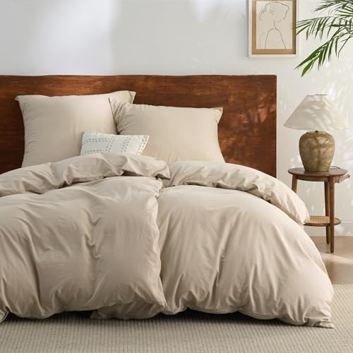 BEDSURE Bettwäsche 135x200 Baumwolle 4teilig -Hazeltaupe, 2 Kissen 80x80 cm | 100%Baumwolle Bettwäsche Set mit Reißverschluss, 2 Bettbezug+2 Kissen, Gewaschene Leinenoptik, Atmungs