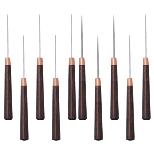 Beavorty Punzones para Coser Cuero 10 Piezas Mango de Madera Fina, Punzón Perforador para Reparación de Zapatos, Herramienta de Costura Artesanal, Accesorios para Manualidades y Cuero