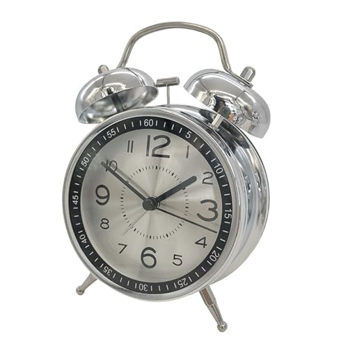 目覚まし時計、ベッドサイド目覚まし時計、4インチツインベル装飾卓上時計、バックライト付きアナログ大音量目覚まし時計、電池式、サイレント非カチカチ音、よく寝る人向け C