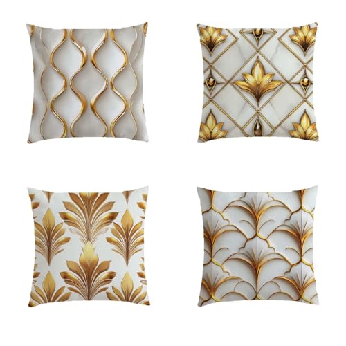 Housse de coussin 80x80cm lot de 4 carrés en lin doré