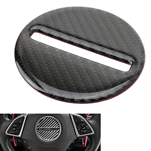 iJDMTOY Gloss Finish Real Genuine Black Carbon Fiber Steering Wheel Center Decoration Cover Trims Compatible With 2016-up Chevrolet Camaro