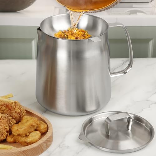 Panela de filtro de óleo de aço inoxidável 304, recipiente de graxa de bacon resistente de 1,5 l com