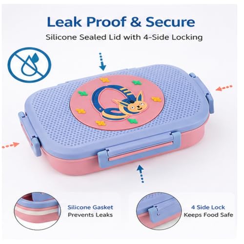 Image of PLUSPOINT Big Stainless Lunch Box Steel Tiffin Box with Inner Separate Veg Box | Leak Proof and Break Resistant | Tiffin for Kids, Adults with Snap Lock | Ideal for Office, School