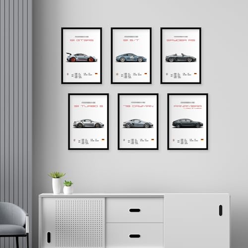 Image of CodersParadise Posche Wall Poster Frames - Pack Of 6 | 8 x 12cm (A4 Size) | Aesthetic Artwork Framed Posters | Framed Posters For Living Room, Bedroom, Home And Office
