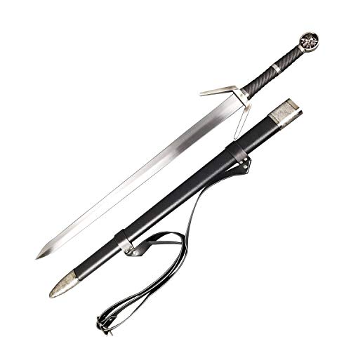 One Hand Silver Sword Medieval Knight Sword with Scabbard. for Collection, Gift and Medieval Outdoor Cosplay Fairs and Shows (Black-311)