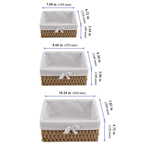 Keileoho Set Of 3 Wicker Storage Baskets, Lined Wicker Baskets Set, Handmade Woven Pantry Baskets Decorative Storage Bins Set For Organizing Shelf, Bathroom, Home, Khaki #TOP1