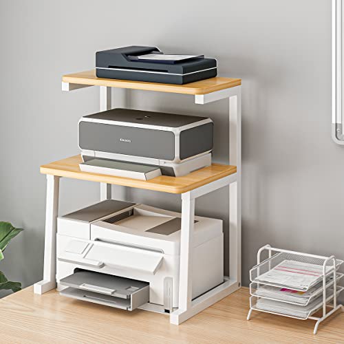 Furist Desktop Printer Stand with Storage, 3-Tier Multifunctional Stand for Printer Scanner, Book Shelf Printer Stand Tables for Small Space(Natural Colour)