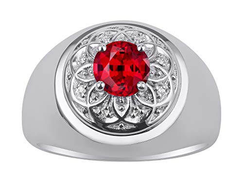 Image of Rylos Men's Designer Gypsy Ring with 7MM Round Gemstone & Diamond - Birthstone Rings in Sizes 8-13 in Sterling Silver