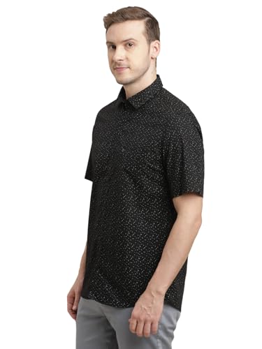 Image of Turtle Men 100% Cotton Slim Fit Black Printed Half Sleeve Casual Shirt