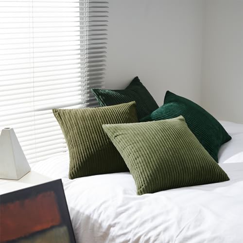 Image of Topfinel Dark Green Euro Shams Decorative Throw Pillow Covers 22x22 Inch Set of 4,Soft Corduroy Striped Gradient Color Large Cushion Cover for Beach,Patio,Balcony,Living Room,Summer Home Decor