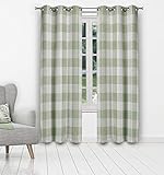 Blackout 365 Aaron Buffalo Check Window Curtain, 37 x 96 in (2 Piece), Sage