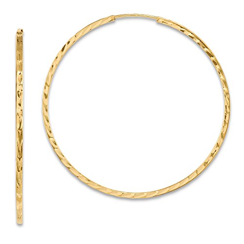 14k Yellow Gold Diamond-cut Square Tube Endless Hoop Earrings - 44mm x 45mm