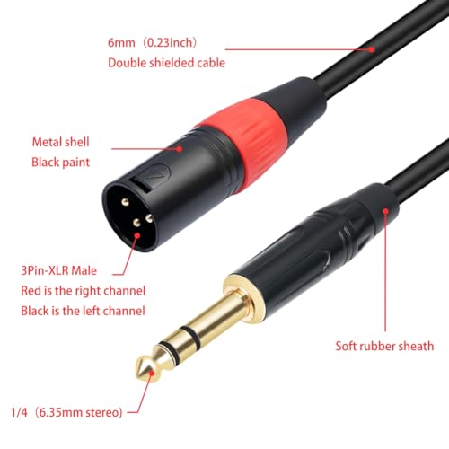 Jack 6.35mm 1/4 TRS Stereo a Doble XLR Macho Cable Extensión 100 cm miniatura 3