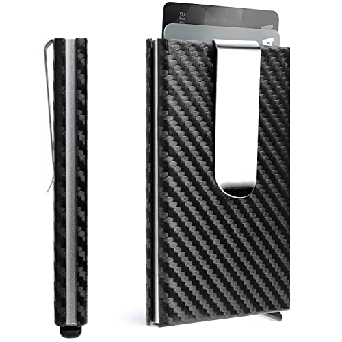 Slukulu Slim Wallet For Men With Money Clip And Credit Card Holder, Rfid Blocking Carbon Fiber Wallet Holds 6 Cards And 10 Bills Minimalist Pop-Up Metal Front Pocket Wallet. (Black) #TOP27