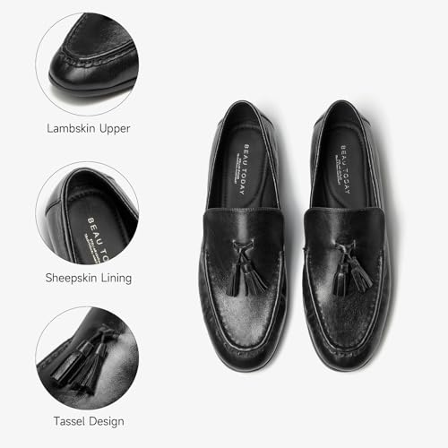 Image of BEAU TODAY Suede Tassel Loafers for Women, Slip On Flats Shoes Women Comfortable, Lightweight Ladies Loafers Shoes Dress Casual Business Driving Moccasins for Work