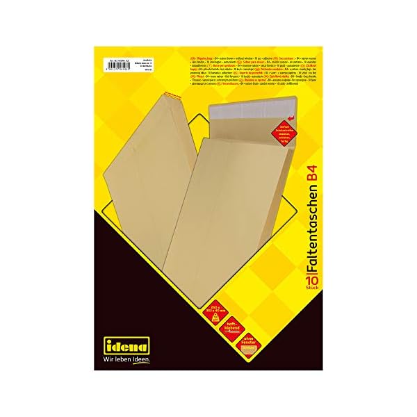 Idena 346096 - Faltentasche haftklebend ohne Fenster, DIN B4, 150 g/m², 4 cm Boden, 10 Stück, 250 x 353 x 40 mm, natron… – Bild 3