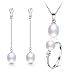 Deluxe Jewelry Set for Women by Diamovi - 100% Natural Freshwater Pearl Necklace, Earrings & Ring - 925 Sterling Silver W/Unique Design - 45 cm Chain W/ 8-9 MM Pearl - Available in (White)