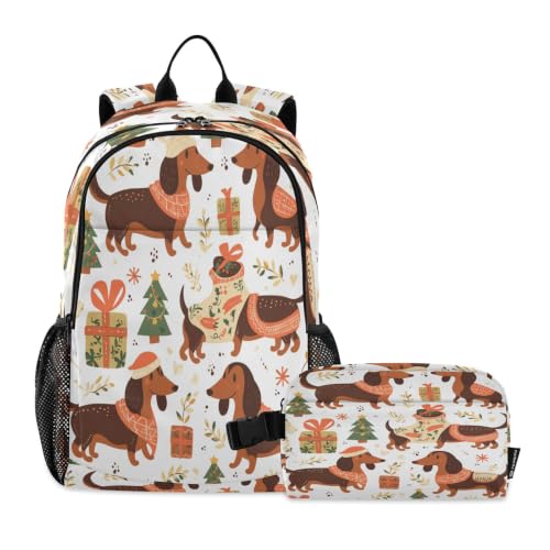 Sac d'école chien de Noël blanc ergonomique pour soulager le dos des enfants