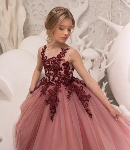 Girl Tulle Flower Dresses Lace Embroidery Applique Princess Pageant Dress Girls Vintage Birthday Party Ball Gown2
