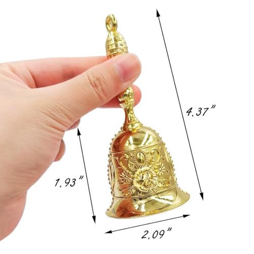 Hourwof Hand Call Bells,Brass Dinner Bell Service Bell Wedding Bells Pet Training Bell Jingle Bell Christmas Bells, Golden Red