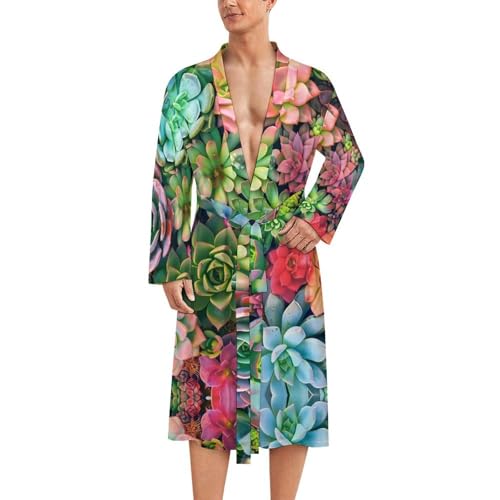 Succulents Funny Men's Robe Soft Lightweight Bathrobe Long-sleeve Spa Robes