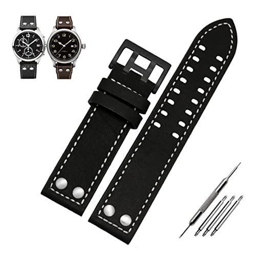 Bracelet de montre en cuir véritable noir 20mm avec boucle à bouton YHNNH