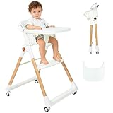 Baby High Chair for Toddler, Foldable High Chair for Dining Table Highchair with 5 Point Harness Seat Removable Adjustable Tray Portable Baby Dinning Chair with Lockable Wheels Easy to Clean Surface