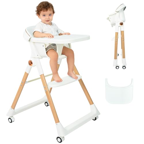 Baby High Chair for Toddler, Foldable High Chair for Dining Table Highchair with 5 Point Harness Seat Removable Adjustable Tray Portable Baby Dinning...