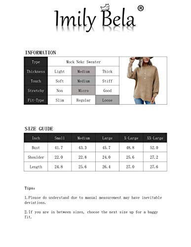 Imily Bela Womens Mock Neck Fall Sweaters Trendy Balloon Sleeve Slouchy Knit Pullover Jumper Green #TOP6