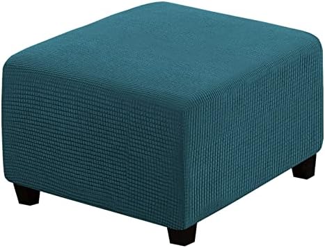 qiden Square Footstool Cover Stretch Ottoman Cover Plush, 10% Thicker Large Stretch Pouffe Cover Anti-Slip Foot Stool Jacquard Slipcovers With Elastic Bottom, Machine Washable-Khaki