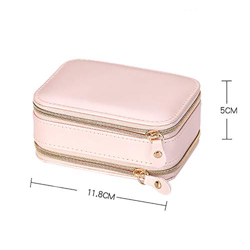 Yb&Gq Jewelry Organizer For Traveling,Portable Leather Jewelry Box With Double Zippers Built-In Mirror For Rings,Earrings Necklace Organizer Storage Blue 11.8X5Cm(5X2Inch) #TOP6