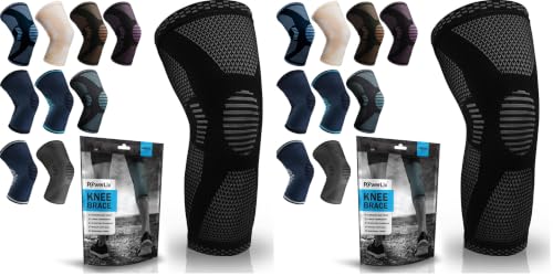 Image of POWERLIX Knee Compression Sleeve - Best Knee Brace for Men & Women - Knee Support for Running, Basketball, Weightlifting, Gym, Workout, Sports, (Black, Large) (Pack of 2)