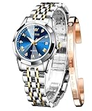 OLEVS Watches for Women Diamond Roman Numerals Easy Read Ladies Watches Silver Dress Day Analogue Two Tone Stainless Steel Designer Waterproof Female Wrist Watch